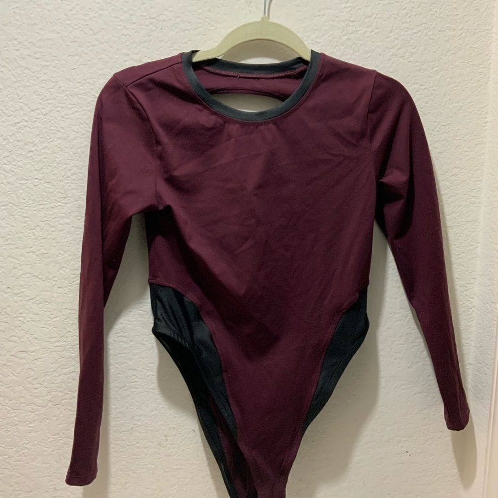 Fabletics one piece swimsuit red black long sleeve
